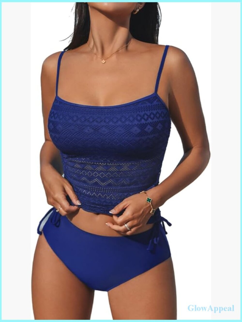 Square Neck Mesh Tankini Set Adjustable Spaghetti Straps Ties